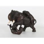 Japanese, Signed Bronze of Elephant & Tigers