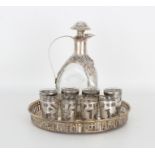 Mexican Sterling Overlay Decanter & Cordial Set