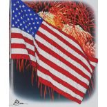 John Benson (B. 1949) "US Flag & Fireworks" W/C