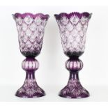 (2) Large Purple Cut Glass Vases