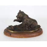Antique Bronze Bear Figure with Fish
