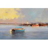 20th C. New England Boats in Harbor Painting