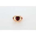 18K Gold & Red Garnet Heart Ring