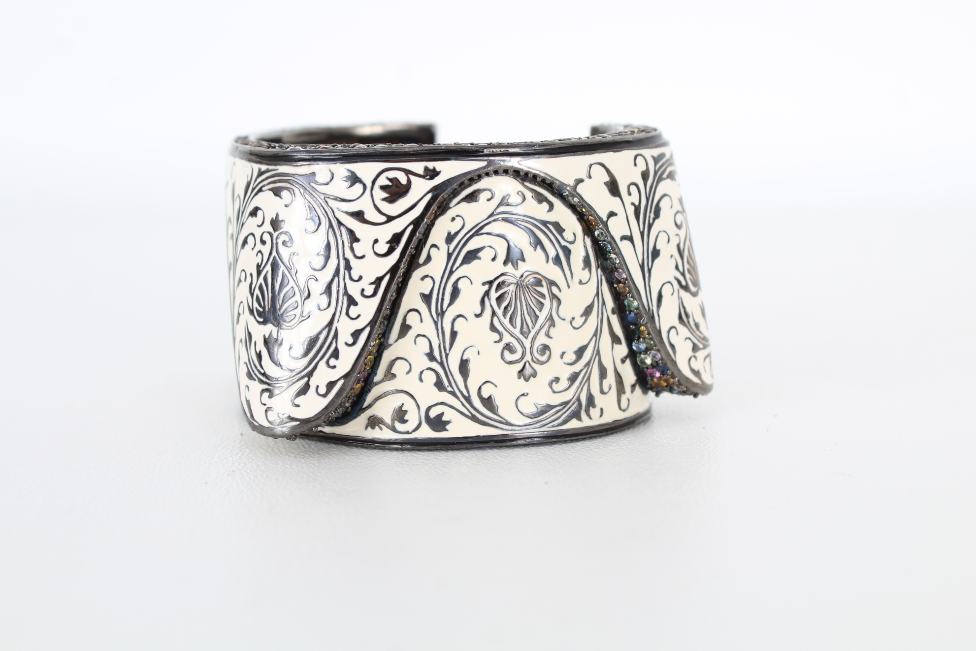 MCL Silver, White Enamel & Sapphire Bangle - Bild 6 aus 8