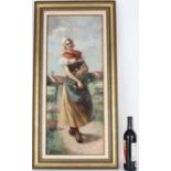 19th C. European Painting of Woman w/ Flowers