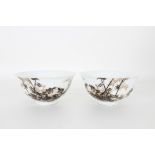 Pair, Chinese Grisaille Bowls, Yongzheng Mark