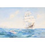 20th C. Clipper Ship Near the Coast, Signed