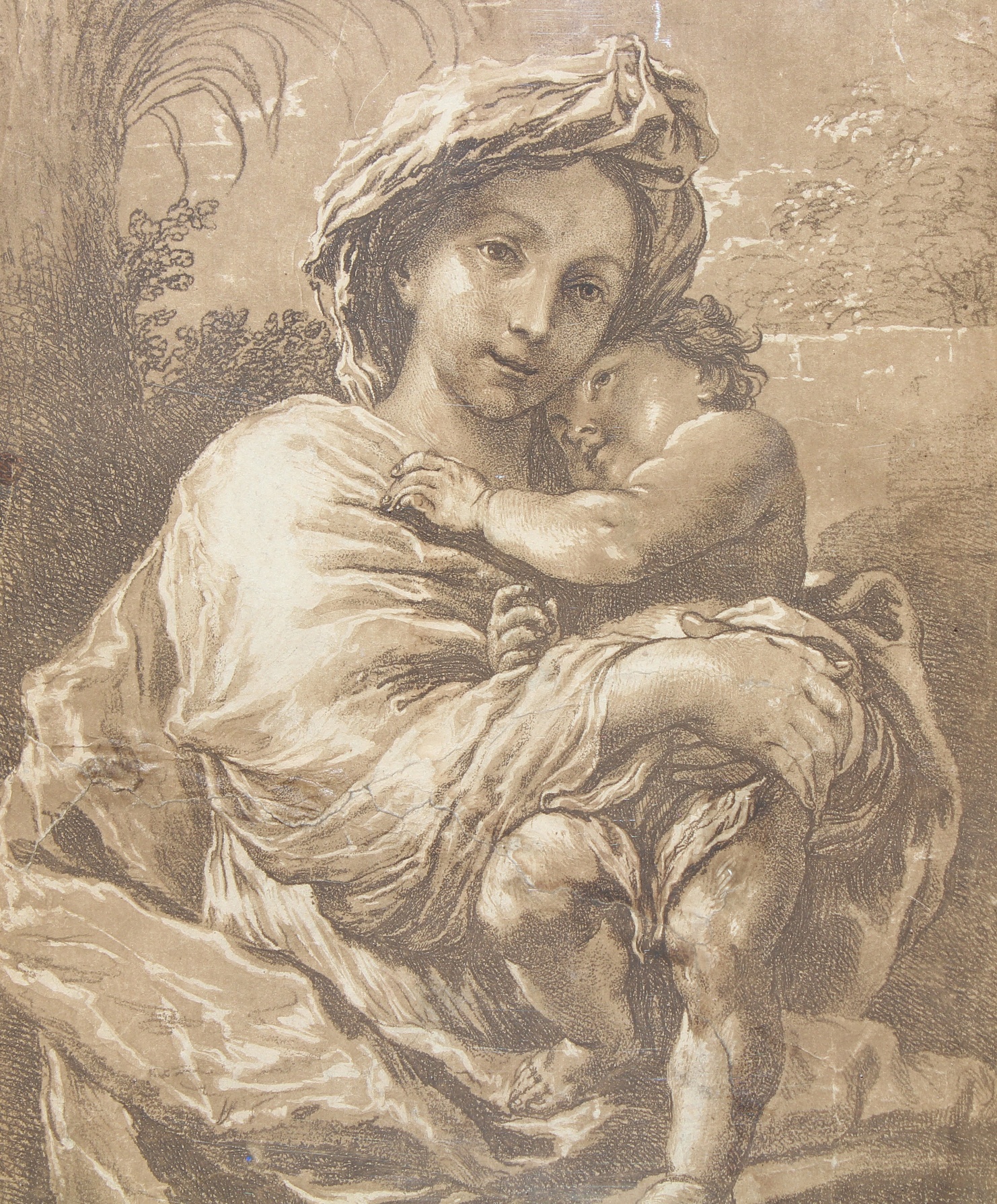 Early Old Master Drawing, Madonna & Child