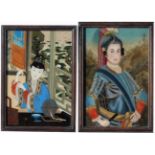 (2) Chinese Reverse Painted Glass Portraits