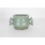 Chinese Longquan Twin Handled Celadon Censer