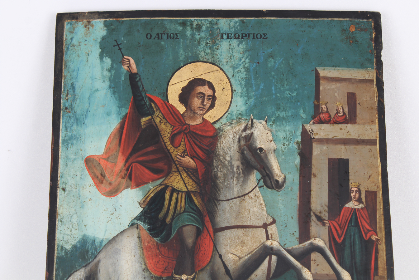 19th C. Greek Icon, St. George Slaying the Dragon - Bild 2 aus 4