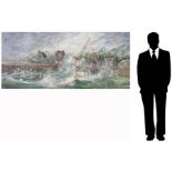 Monumental Harbor Scene Painting, Signed