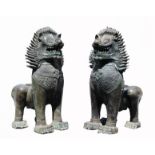 Monumental Antique Bronze Tibetan Foo Lions