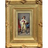 Antique Porcelain Plaque, Muskateer