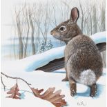 Don Balke (B 1933) "Cottontail Rabbit and Oak" W/C