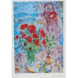 After Marc Chagall "Red Bouquet with Lovers"