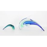 (2) Murano Style Glass Dolphin Sculptures