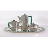 Italian Art Deco 800 Silver & Malachite Coffee Set