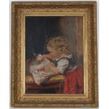 19th C. Painting of Girl W/ Coloring Book