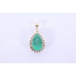 14K Gold Emerald & Diamond Drop Pendant