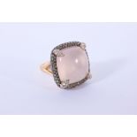 18K Gold, Rose Quartz & Diamond Ring