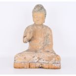 Chinese Carved Wooden Seated Buddha Figure