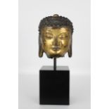 Antique Gilt Bronze Buddha Head on Stand