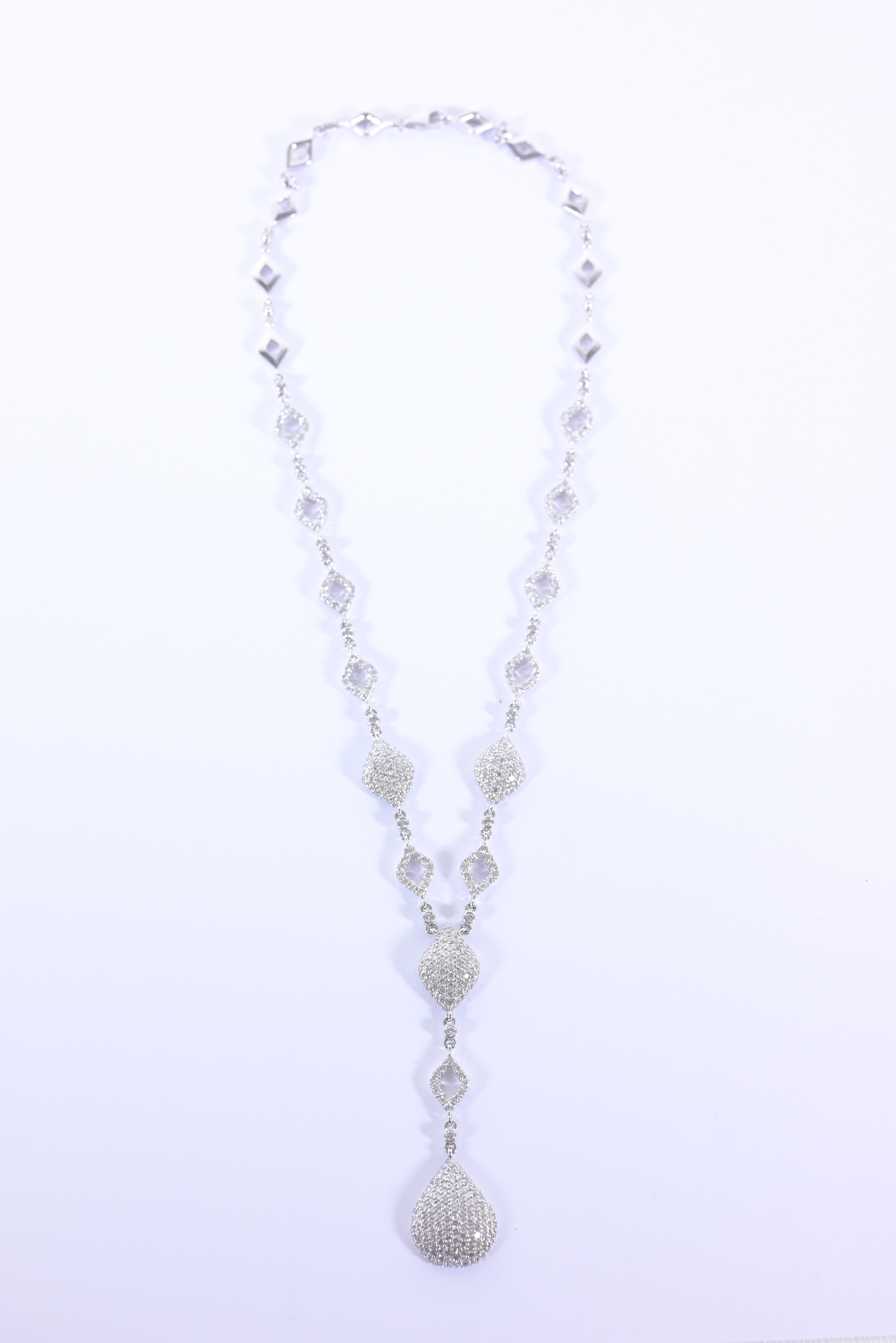 14K White Gold & Diamond Drop Necklace