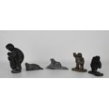 (5) Carved Stone Inuit Figures, 3 Signed
