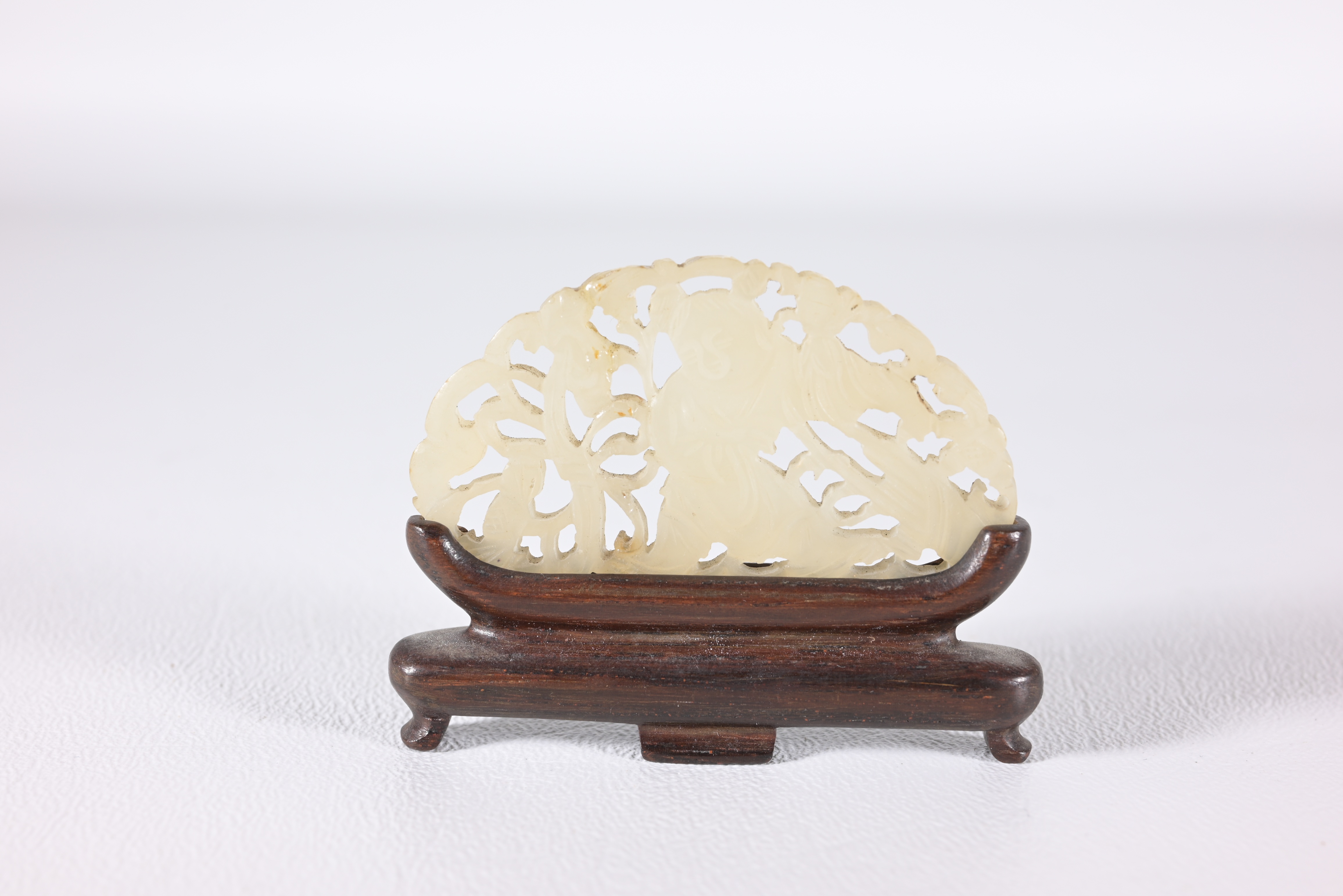 Antique Carved/Reticulated White Jade on Stand - Image 3 of 4