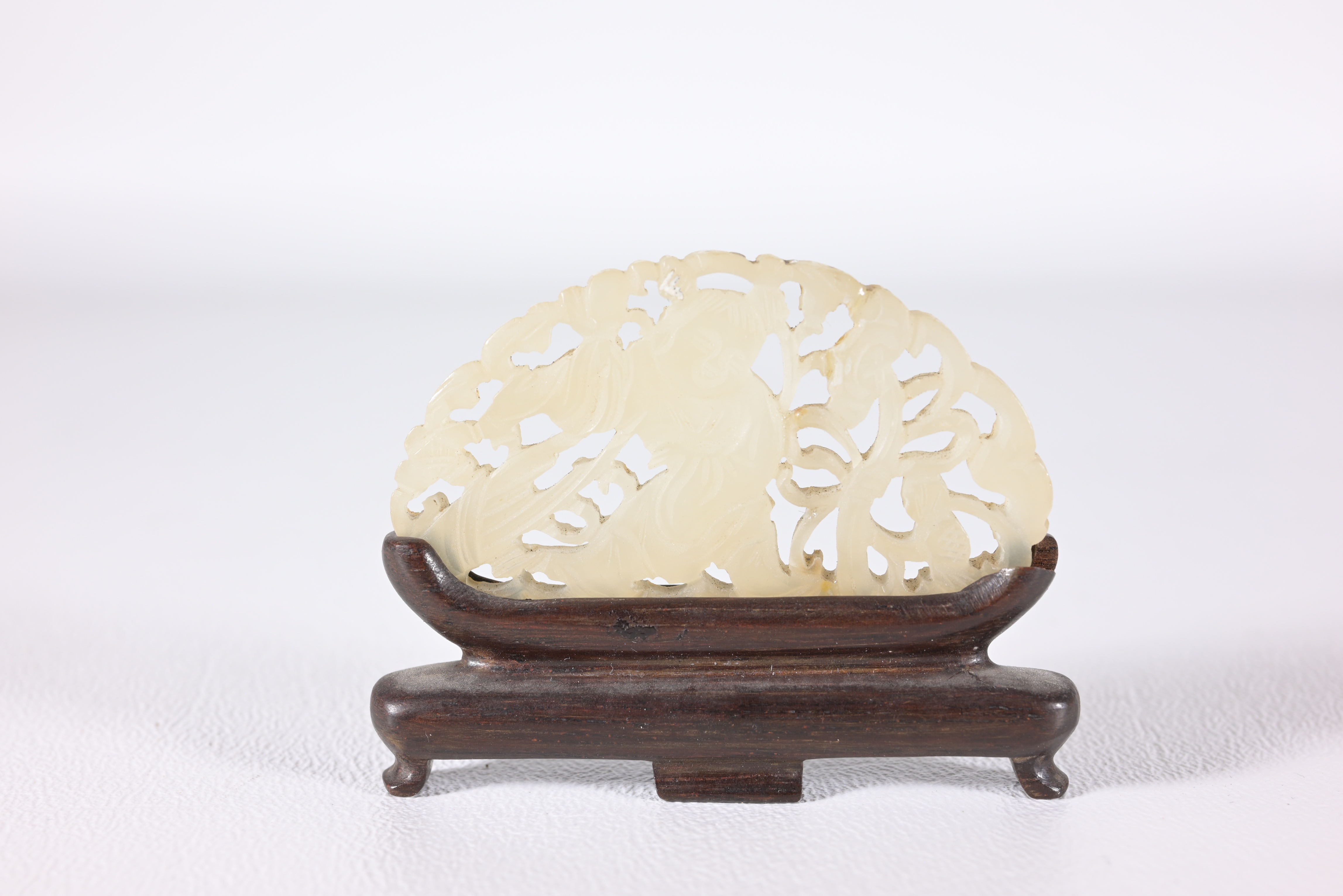 Antique Carved/Reticulated White Jade on Stand - Image 2 of 4