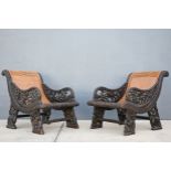 Pair of Antique Anglo-Indian Carved Chairs