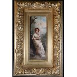 19th C. European Woman in Landscape, Signed