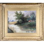 Signed, 19th C. English Painting of Man Fishing