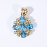 14K Gold Blue Topaz & Peridot Pendant