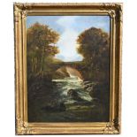 19th C. Hudson River School Painting w/ Fisherman