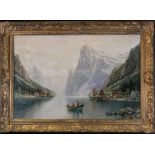 Signed, European School Mountain River Landscape