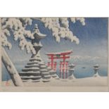 Hasui Kawase "...Shrine in Winter" Woodblock