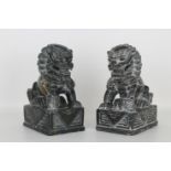 Chinese Carved Stone Foo Lion Bookends