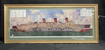 CUNARD: R.M.S. Queen Mary cross-sectional colour plan. 12ins. x 36ins.