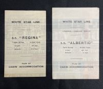 WHITE STAR LINE: S.S. Albertic and S.S. Regina plans of cabin accommodation. (2)