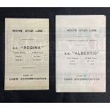 WHITE STAR LINE: S.S. Albertic and S.S. Regina plans of cabin accommodation. (2)