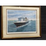 MARITIME ART: Simon Fisher limited edition print. 'Queen Mary at New York', 806/850. Signed by the