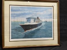 MARITIME ART: Simon Fisher limited edition print. 'Queen Mary at New York', 806/850. Signed by the