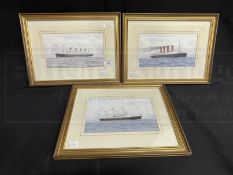 MARITIME ART: 20th Century English School D.J. Lund watercolours of Titanic, H.M.Y. Britannia and