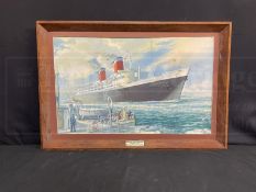 OCEAN LINER: S.S. United States agent's poster in period oak frame. 25ins. x 16ins.