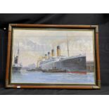 R.M.S. TITANIC: 20th Century English School S.S. Titanic Departure from Southampton, oil on canvas