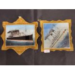 OCEAN LINER: Reverse glass pictures of R.M.S. Lusitania and S.S. Breamer Castle lost 1915 and 1916
