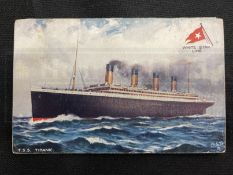 R.M.S. TITANIC: Titanic on-board postcard, Sailing Day April 10th, 1912. William and Cordelia Lobb