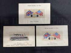 OCEAN LINER: R.M.S. Mauretania and R.M.S. Lusitania silk postcards, all postally used.
